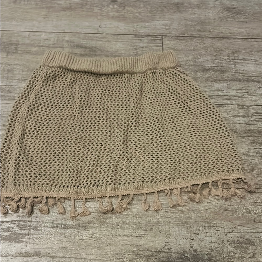 Beige Knit Fringe Skirt